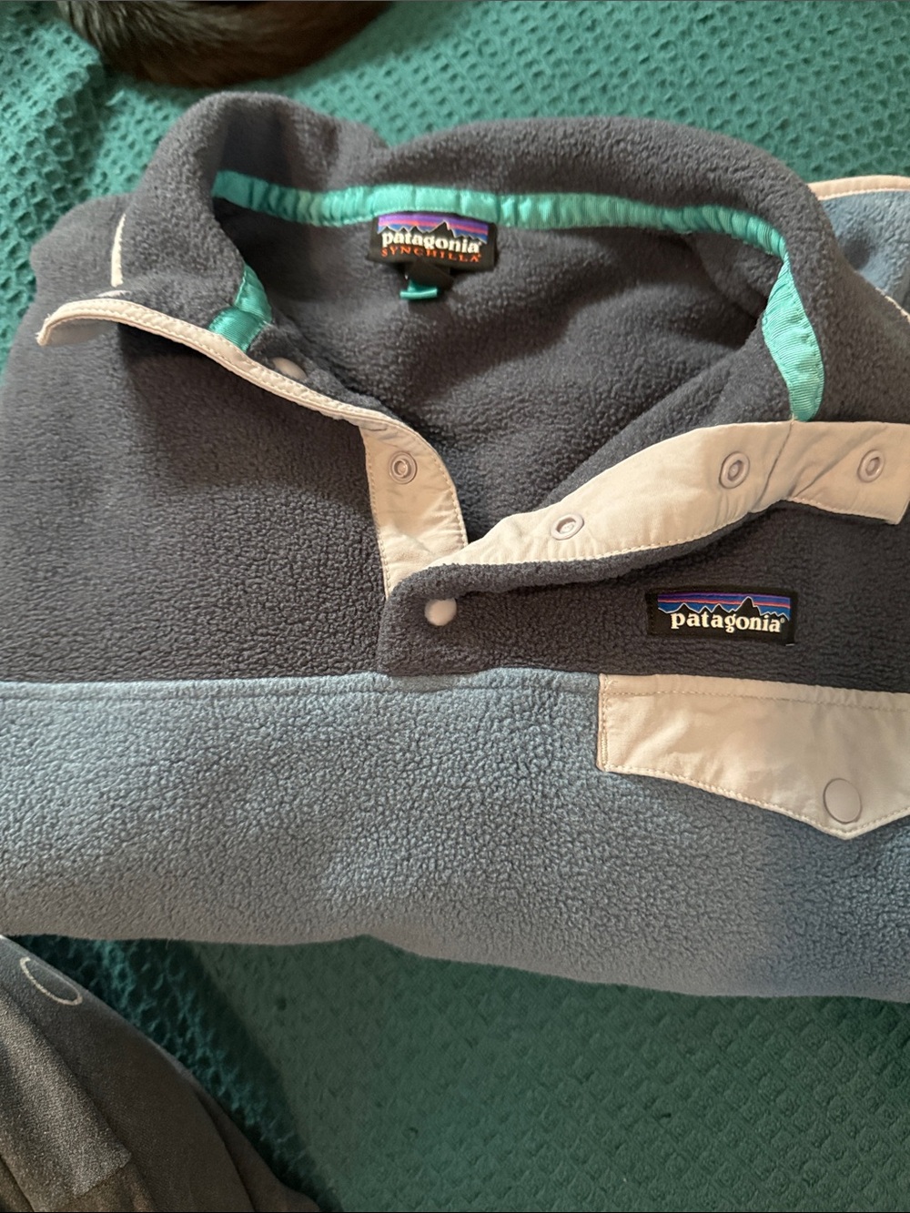 Patagonia Gray Fleece Pullover with Mint Trim